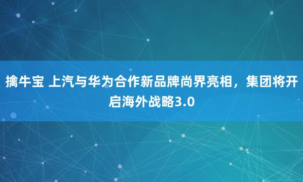 擒牛宝 上汽与华为合作新品牌尚界亮相，集团将开启海外战略3.0